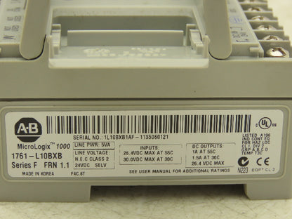 Allen Bradley 1761-L10BXB MicroLogix 1000 I/O Module Controller Ser F FRN 1.1