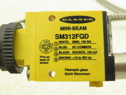 Banner SM312FQD Mini-Beam Fiber Optic Sensor with Cables 36" ITA23S  Lot of 2