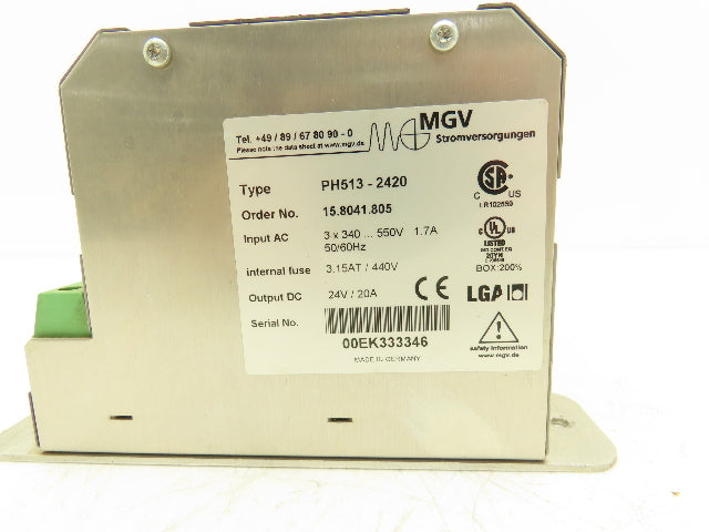 MGV PH513-2420 Power Supply 3Ph 380-500VAC 1.7A In 24VDC 20A Output