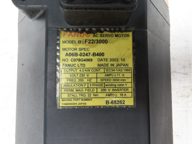 Fanuc A06B-0247-B400 Servo Motor 4kW 3000 RPM 230V 3PH Encoder A860-2000-T301