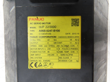 Fanuc A06B-0247-B100 AC Servo Motor 4kW 230V 3000 RPM 3PH Encoder A860-2000-T301