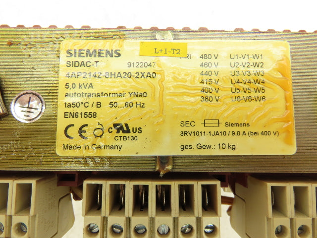 Siemens 4AP2142-8HA20-2XA0 Transformer 380-480V Pri 400V Sec 5.KVA 50/60Hz