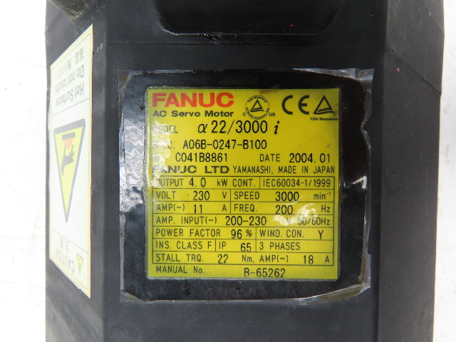 Fanuc A06B-0247-B100 AC Servo Motor 4kW 230V 3000 RPM 3PH Encoder A860-2000-T301