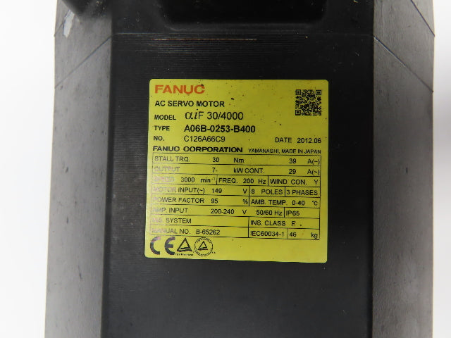Fanuc A06B-0253-B400 AC Servo Motor 7kW 3000 RPM 149V 3PH Encoder A860-2000-T301