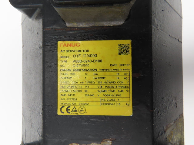 Fanuc A06B-0243-B100 AC Servo Motor 3 kw 3000RPM With Encoder A860-2005-T301