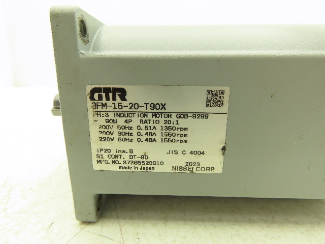NISSEI GFM-15-20-T90X AC Induction Gearmotor 90W 78RPM 200-220V 3Ph 50/60Hz 20:1