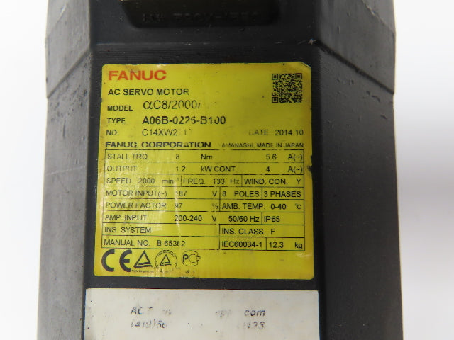 Fanuc A06B-0226-B100 AC Servo Motor 1.2kw 2000RPM With Encoder A860-2000-T301