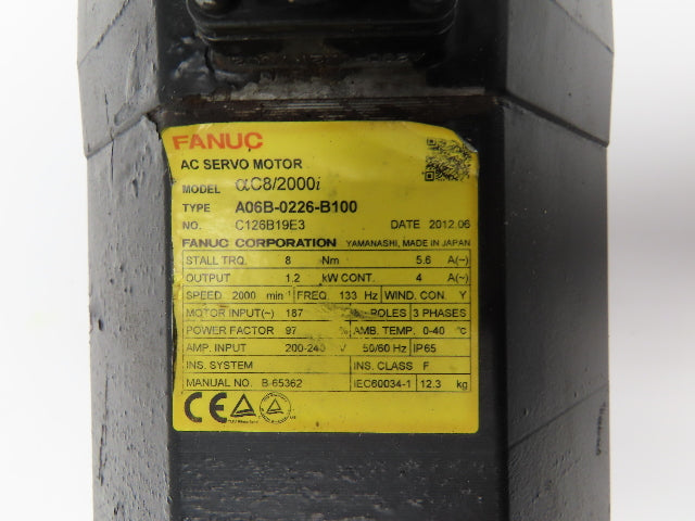 Fanuc A06B-0226-B100 AC Servo Motor 1.2kw 2000RPM With Encoder A860-2000-T301