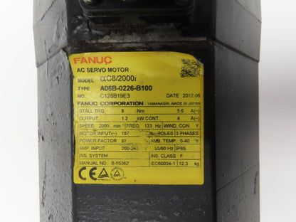 Fanuc A06B-0226-B100 AC Servo Motor 1.2kw 2000RPM With Encoder A860-2000-T301