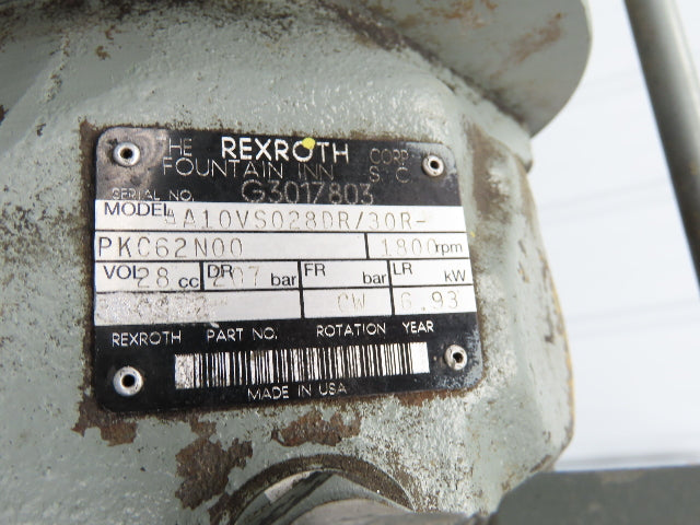 Rexroth AA10VSO28 Piston Pump Hydraulic Power Unit 45 Gal 12gpm 3000psi 5Hp 3PH