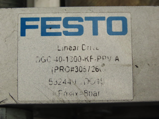 Festo DGC-40-1300-KF-PPV-A Pneumatic Linear Drive Slide Bearing 1300mm Stroke