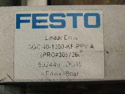 Festo DGC-40-1300-KF-PPV-A Pneumatic Linear Drive Slide Bearing 1300mm Stroke