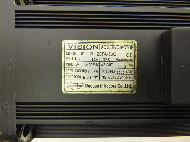 Vision DS-RH20TA-50O AC Servo Motor 2kW 2000 RPM 200V 12.3A 3PH Encoder TA/17ABS
