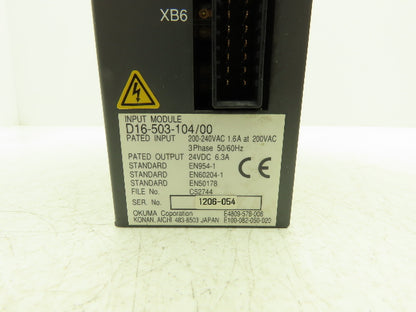 Okuma D16-503-104/00 Input Module 200-240VAC 3ph In 24VDC 6.3A Out E4809-578-008