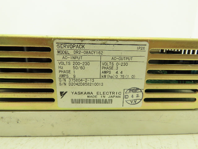 Yaskawa DR2-08ACY162 Servopack Servo Drive Amplifier 1Hp 0-230VAC 3PH Output
