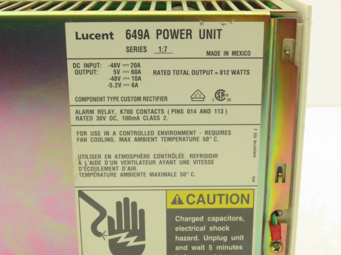 Lucent 649A Power Unit 812 Watts 48VDC-20A Input/DC Output Series 1:7