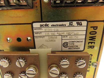ACDC Electronics RT301-116 Power Supply 115VAC Input Output  5V 60A-12V 5A