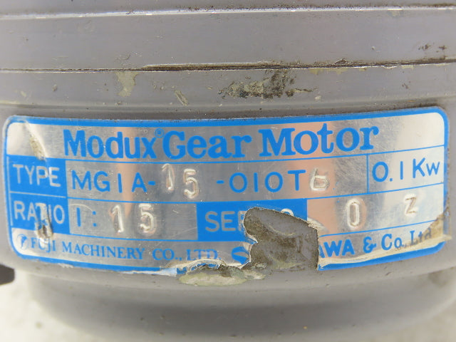 Fuji Modux MGIA-15-OIOTB Gear Motor 15:1 Ratio 0.1kw 200-220V 3PH 112rpm w/Brake