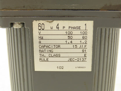 Mitsubishi GM-JSW Gear Motor 1200:1 Ratio 60W 100V 1PH 1.5rpm Output