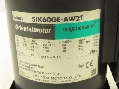 Oriental Motor 5IK60GE-AW2T Induction Motor 60W 1450 RPM 115V 1PH