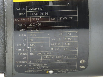 Baldor MVM3461D Metric AC Motor .37kw 1725 RPM 230/460V 3PH IEC D71D Frame