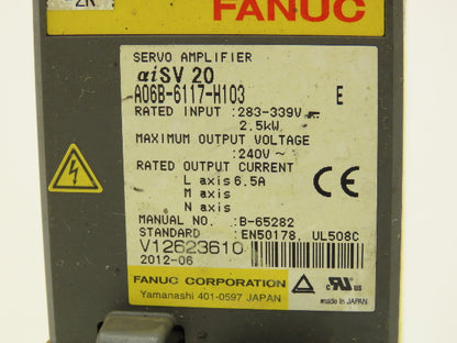 Fanuc A06B-6117-H103 Servo Amplifier 2.5kW 283-339V Input 240V Output Ver E