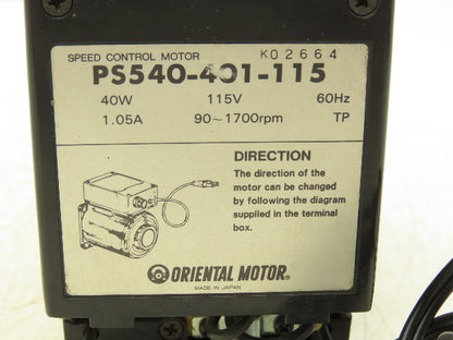 Oriental Motor PS540-401-115 Speed Control Motor 40W 90-1700 RPM 115V 1PH