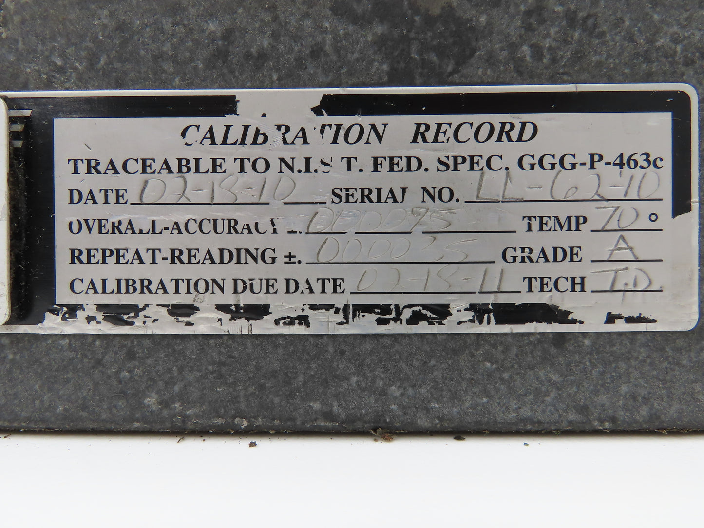 Standridge Granite Surface Inspection Plate 24 x 24 x 3" Mounting Studs