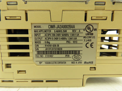 Yaskawa Compact Variable Frequency Drive 240V 3Ph In 0-240V 0-400Hz 0.4kW Out