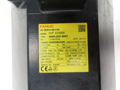 Fanuc A06B-0247-B401 Servo Motor 4kW 3000 RPM 230V 3PH Encoder A860-2005-T301