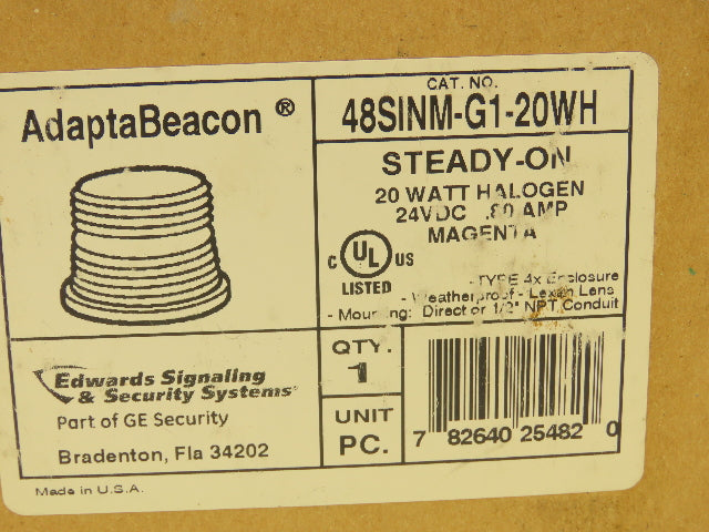 Edwards 48SINM-G1-20WH AdaptaBeacon Halogen Light Magenta Purple Steady On 24VDC