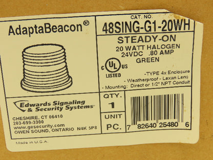 Edwards 48SING-G1-20WH AdaptaBeacon Halogen Light Green Steady On 24VDC