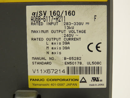 Fanuc A06B-6117-H211 Servo Drive Amplifier Module 13kW 240v 39A aiSV 160/160