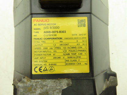 Fanuc A06B-0075-B303 AC Servo Motor 1.2kw 153V 2000rpm