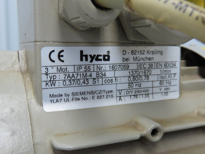 Siemens Hyco ML-348-D37-SA Diaphragm Vacuum Pump 3PH .43KW 230-460VAC