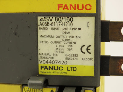 Fanuc A06B-6117-H210 Servo Drive Amplifier Module 13kW 240V aiSV 80/160 Rev D