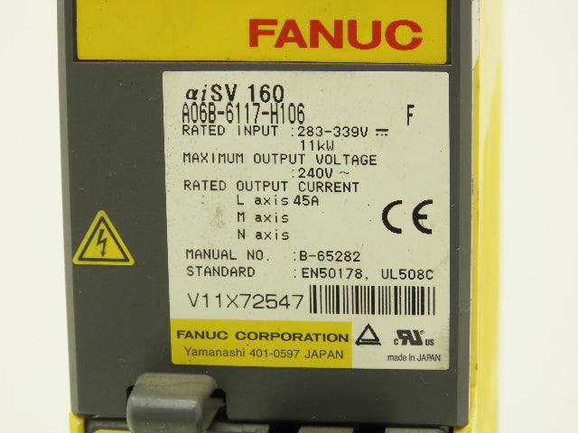 Fanuc A06B-6117-H106 Servo Drive Amplifier Module 11kW 240V aiSV 160 Rev F