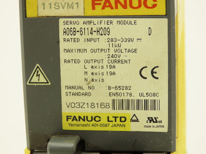 Fanuc A06B-6114-H209 Servo Drive Amplifier Module 11kW 240V Rev D