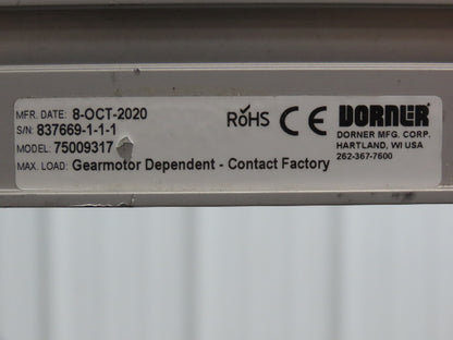 Dorner 2200 Series 6"W x 8'L Low Profile Mini Belt Conveyor **No Drive**