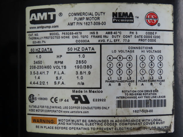 AMT 285J-95 Self Priming Centrifugal Pump 1.25" NPT 78gpm 1Hp 230/460V 3PH