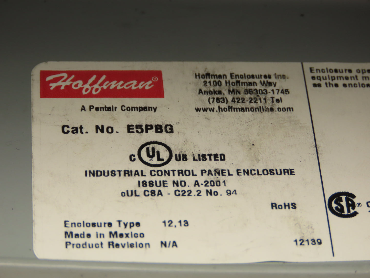 Hoffman E5PBG Pushbutton Electrical Enclosure 5 Hole 22/30mm Pushbutton E-Stop