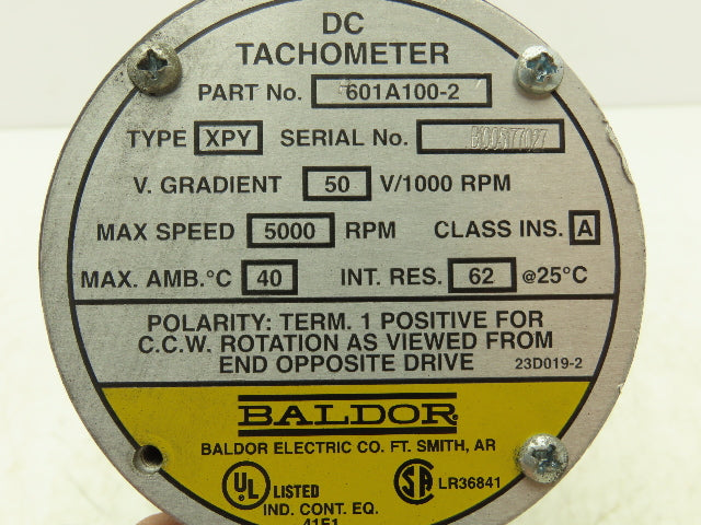 Baldor P601A100-2 DC Tachometer Generator 50V/1000-5000 RPM Type XPY