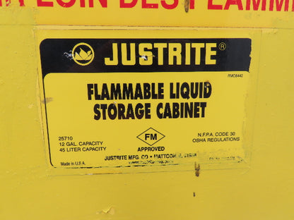 Flammable Safety Cabinet 12 Gal Yellow Manual Close No Shelf