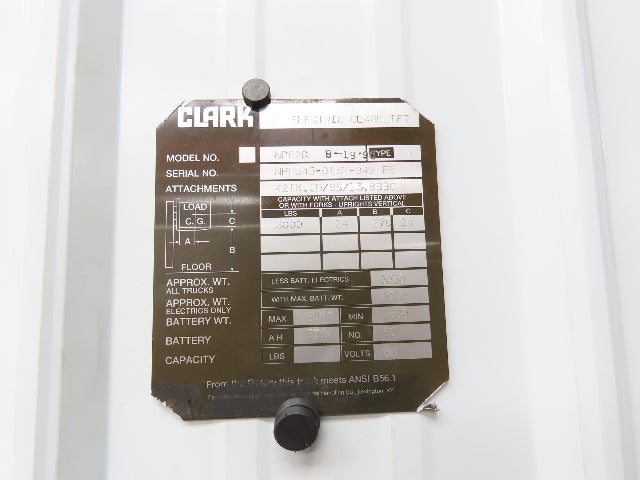 Clark NPR20 Main Wiring Harnes 36VDC Removed From NPR20 Reach Truck Forklift