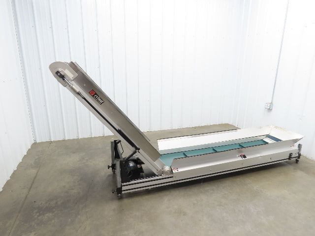 Crizaf LTCM Adj Incline Portable Parts Conveyor Cleated Belt 16"W 10' 9"L 90VDC