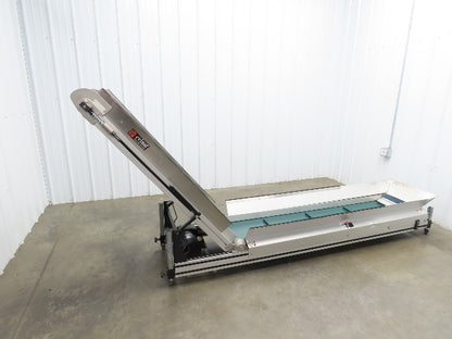 Crizaf LTCM Adj Incline Portable Parts Conveyor Cleated Belt 16"W 10' 9"L 90VDC