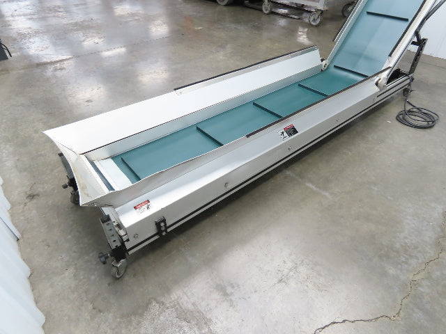 Crizaf LTCM Adj Incline Portable Parts Conveyor Cleated Belt 16"W 10' 9"L 90VDC