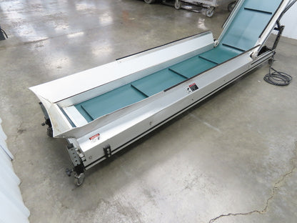 Crizaf LTCM Adj Incline Portable Parts Conveyor Cleated Belt 16"W 10' 9"L 90VDC