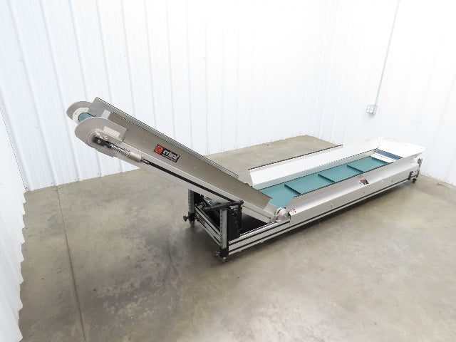 Crizaf LTCM Adj Incline Portable Parts Conveyor Cleated Belt 16"W 10' 9"L 90VDC