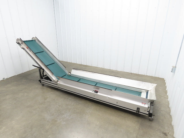 Crizaf LTCM Adj Incline Portable Parts Conveyor Cleated Belt 16"W 10' 9"L 90VDC
